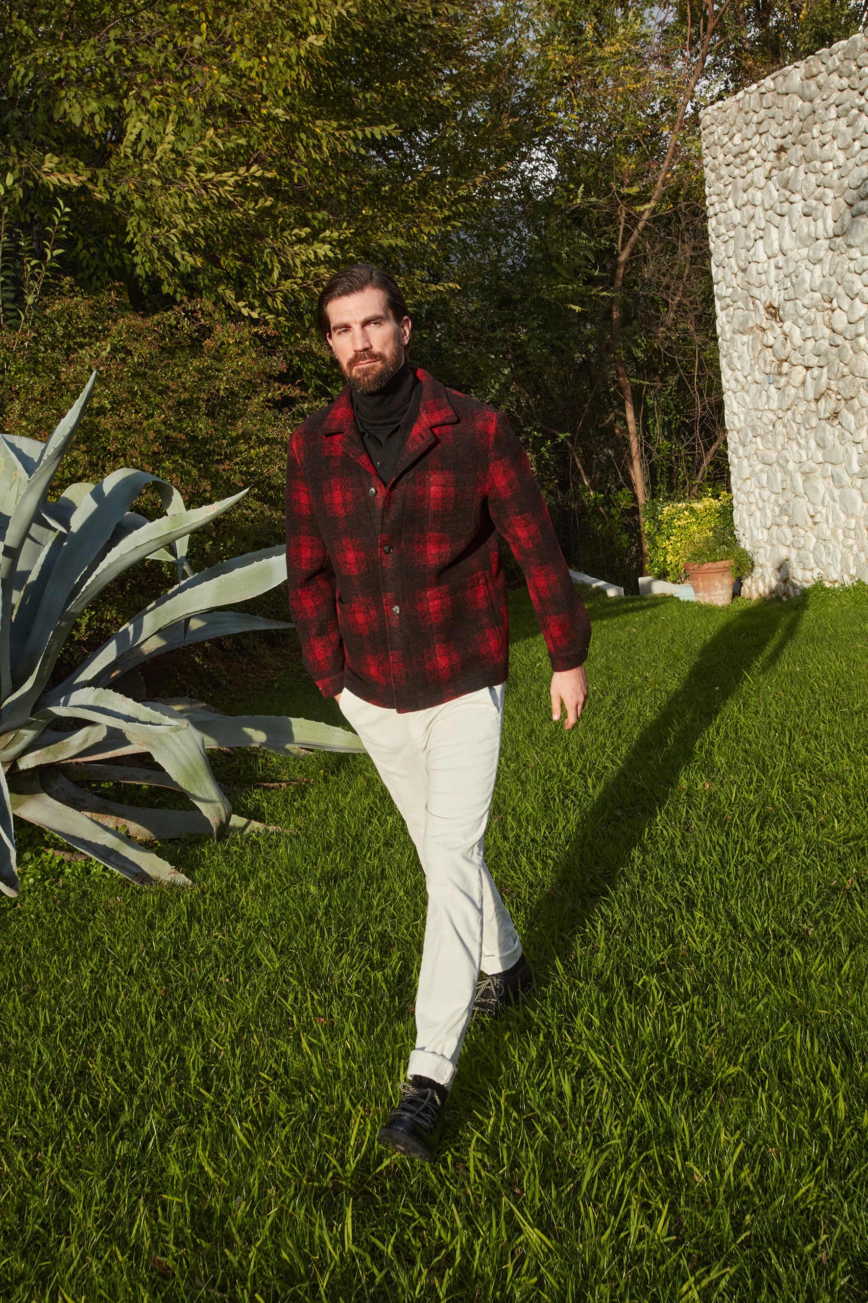 M74 Work Jacket field jacket hombre en paño de cuadros rojos