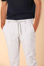 New York City 1 Pinces String men's pants in cotton seersucker with houndstooth pattern regular fit