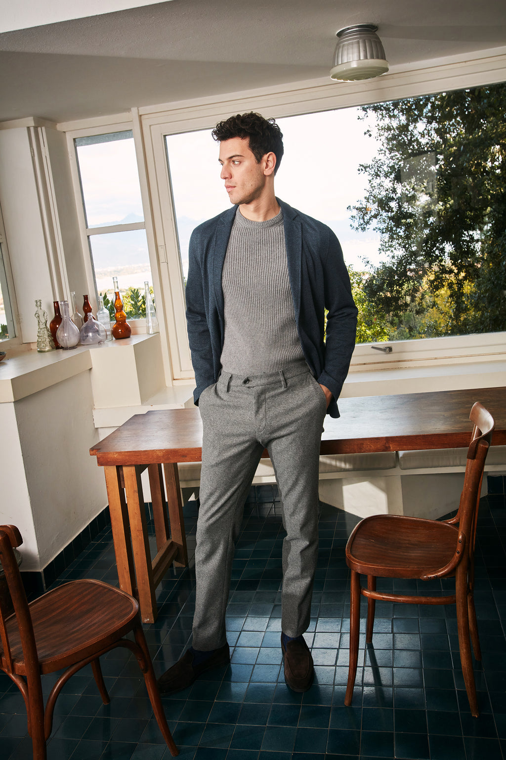 New York Sartoriale pantalón chino hombre sartoriale en jersey de franela regular fit
