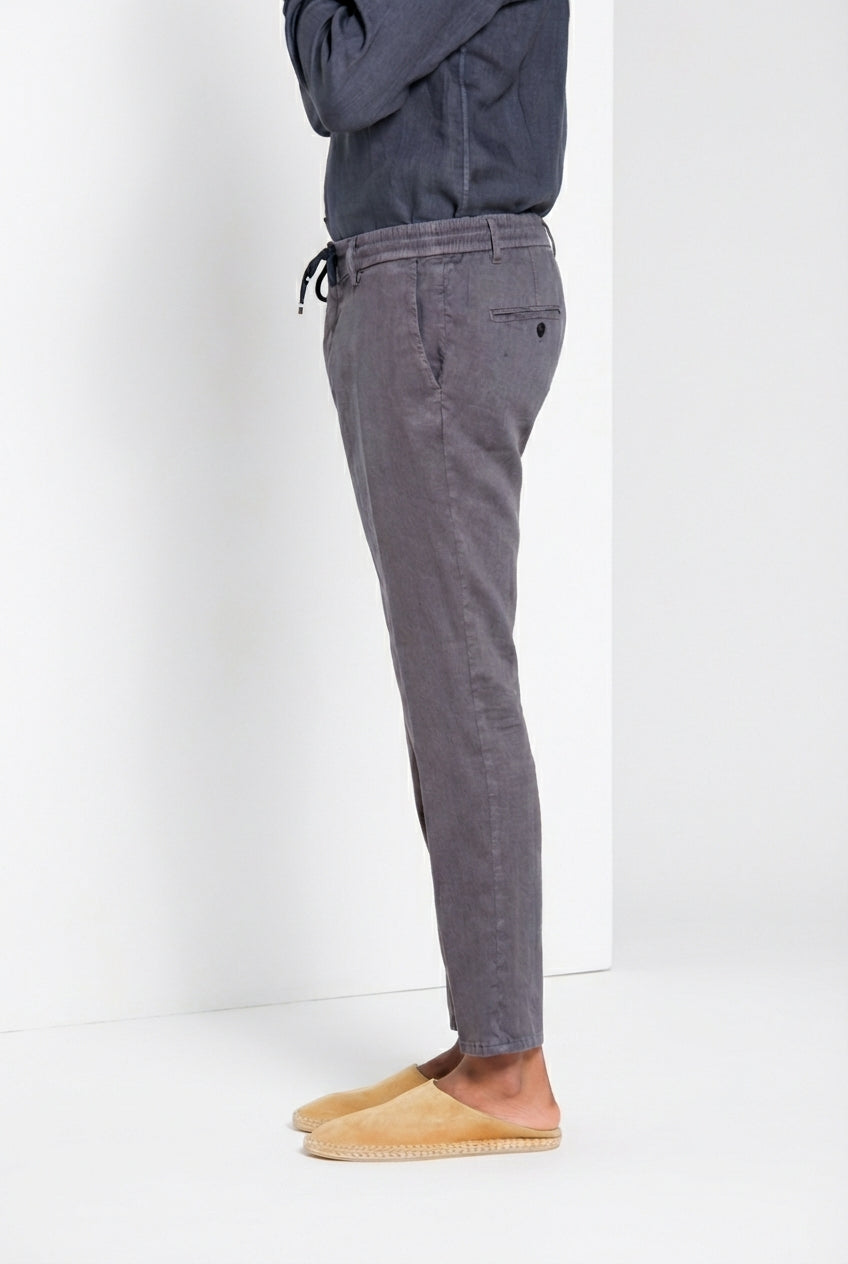 Milano Jogger men's chino pants in linen and cotton twill extra slim fit