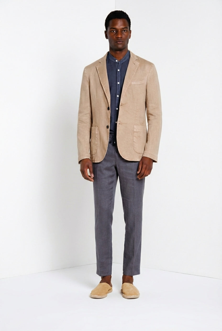 Milano Jogger men's chino pants in linen and cotton twill extra slim fit