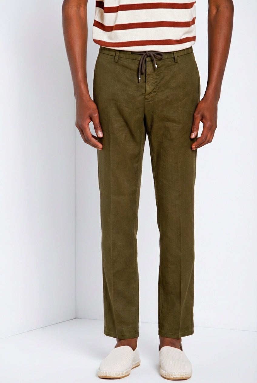 Milano Jogger men's chino pants in linen and cotton twill extra slim fit