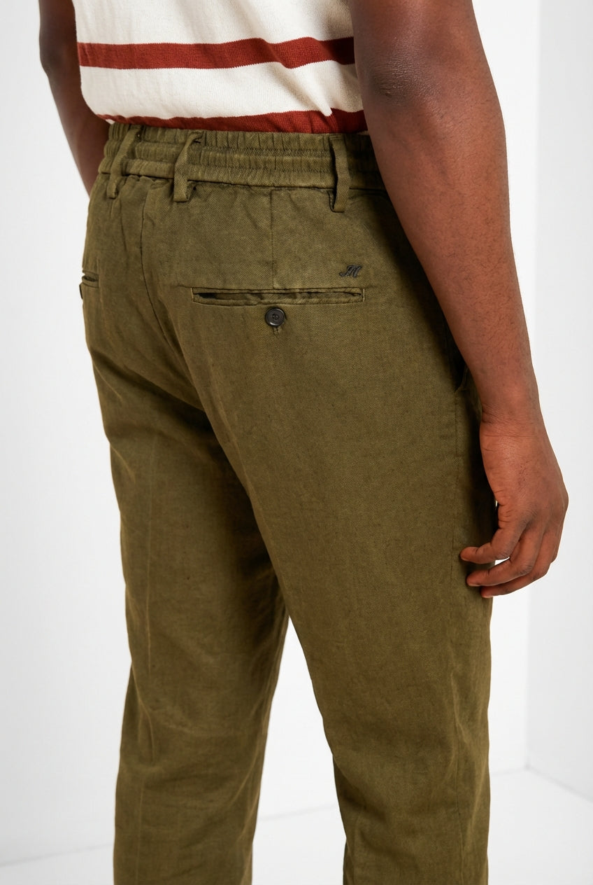 Milano Jogger men's chino pants in linen and cotton twill extra slim fit
