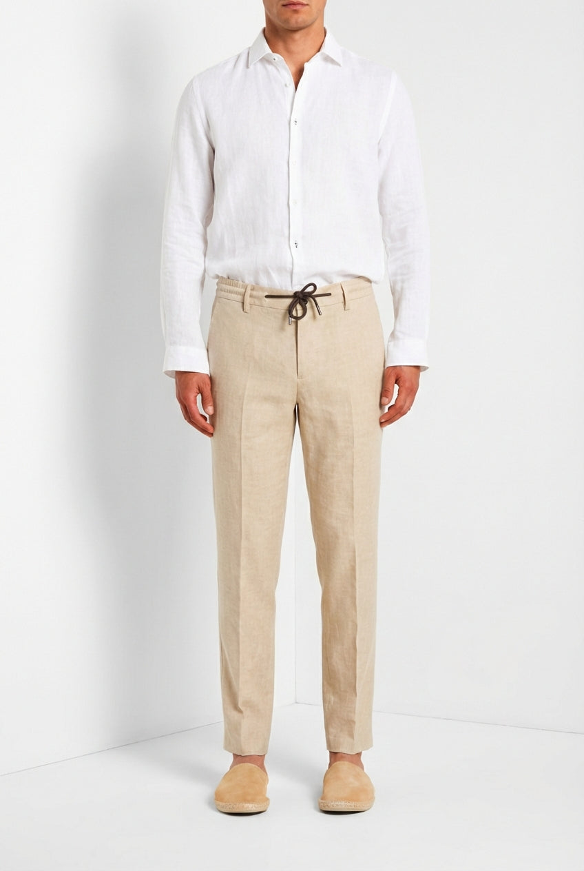 Milano Jogger men's chino pants in linen and cotton twill extra slim fit