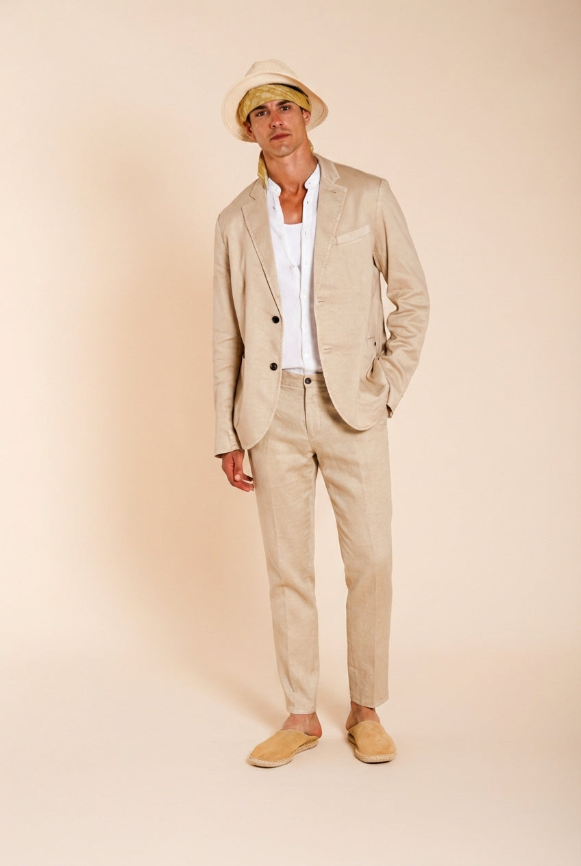 Milano Jogger pantalone chino uomo in twill di lino e cotone extra slim fit