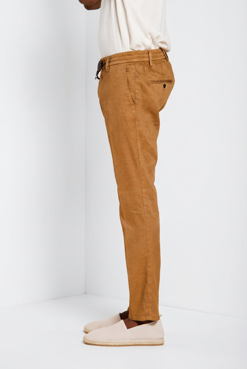 Milano Jogger pantalón chino hombre en sarga de lino y algodón extra slim fit