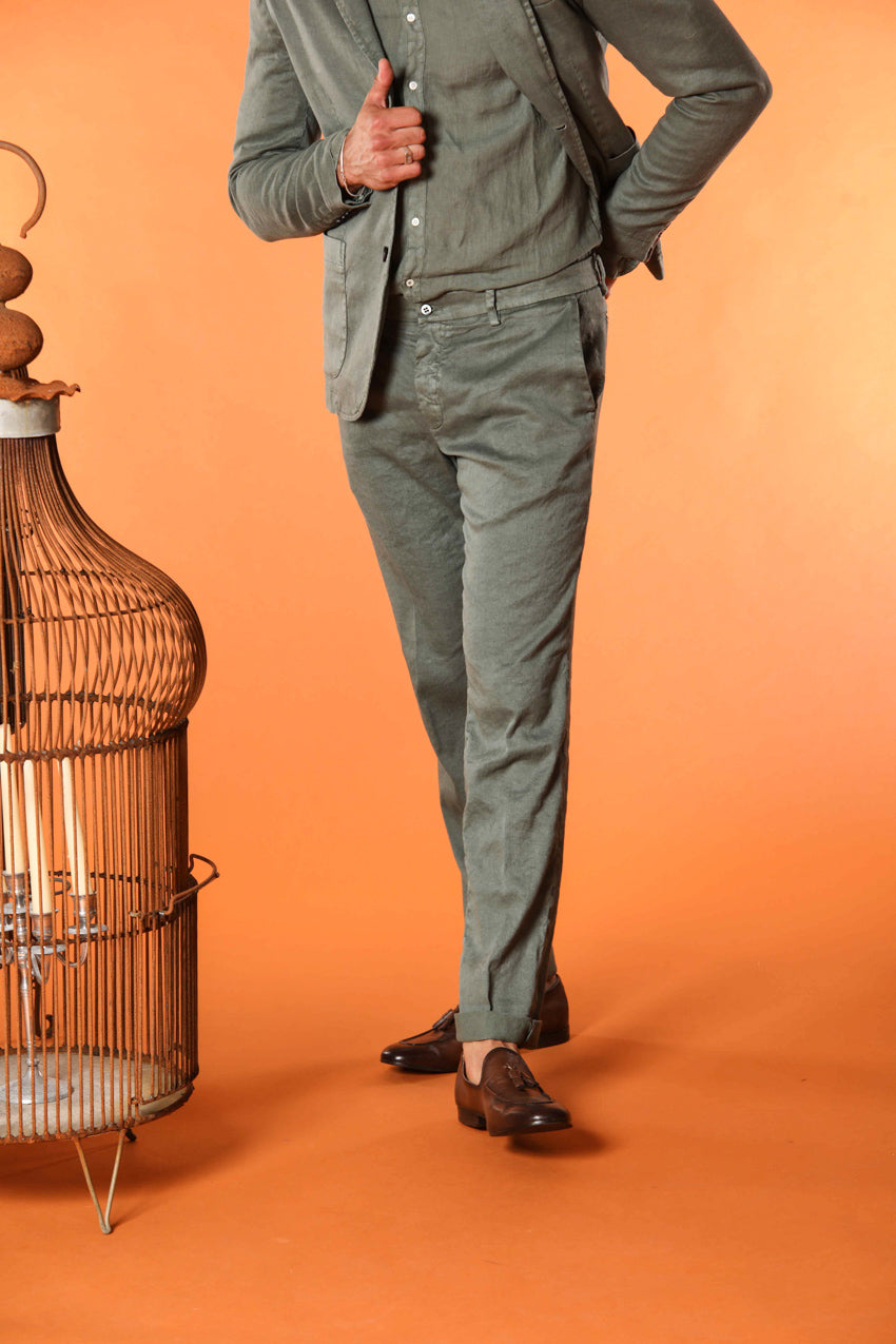 New York pantalone chino da uomo in lino e twill di cotone regular fit