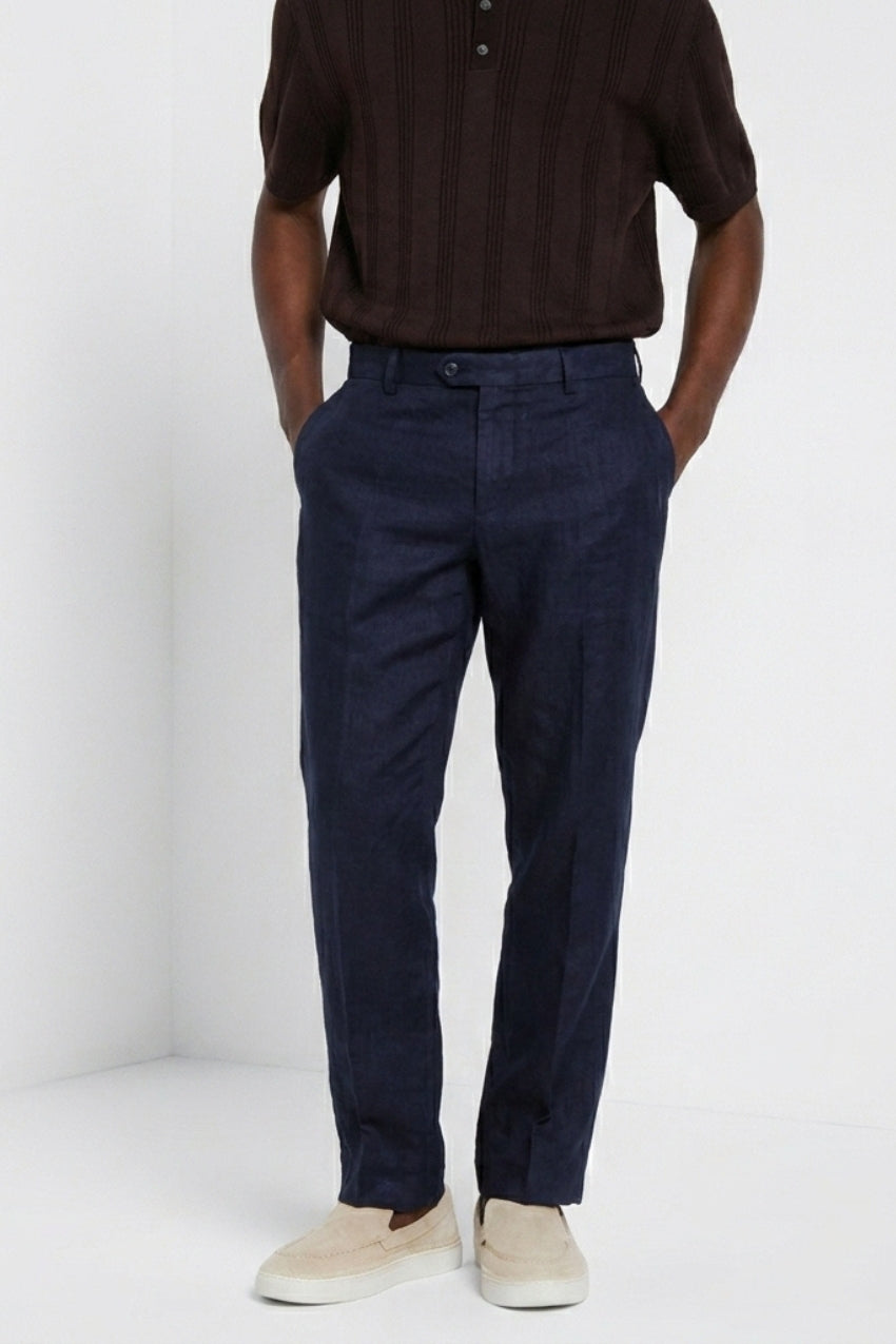 New York Icon Flex pantalón chino hombre en sarga de lino y algodón regular fit