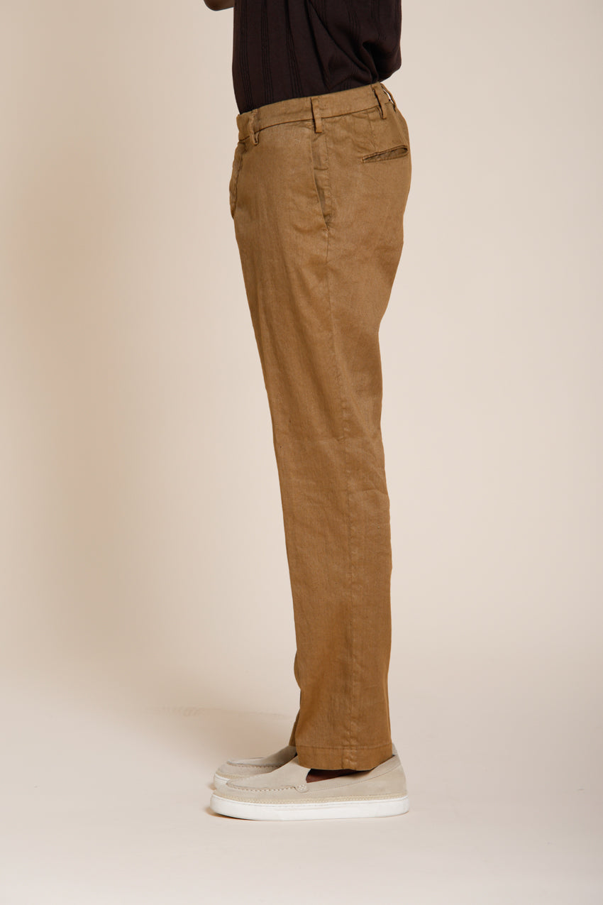 New York Icon Flex pantalón chino hombre en sarga de lino y algodón regular fit