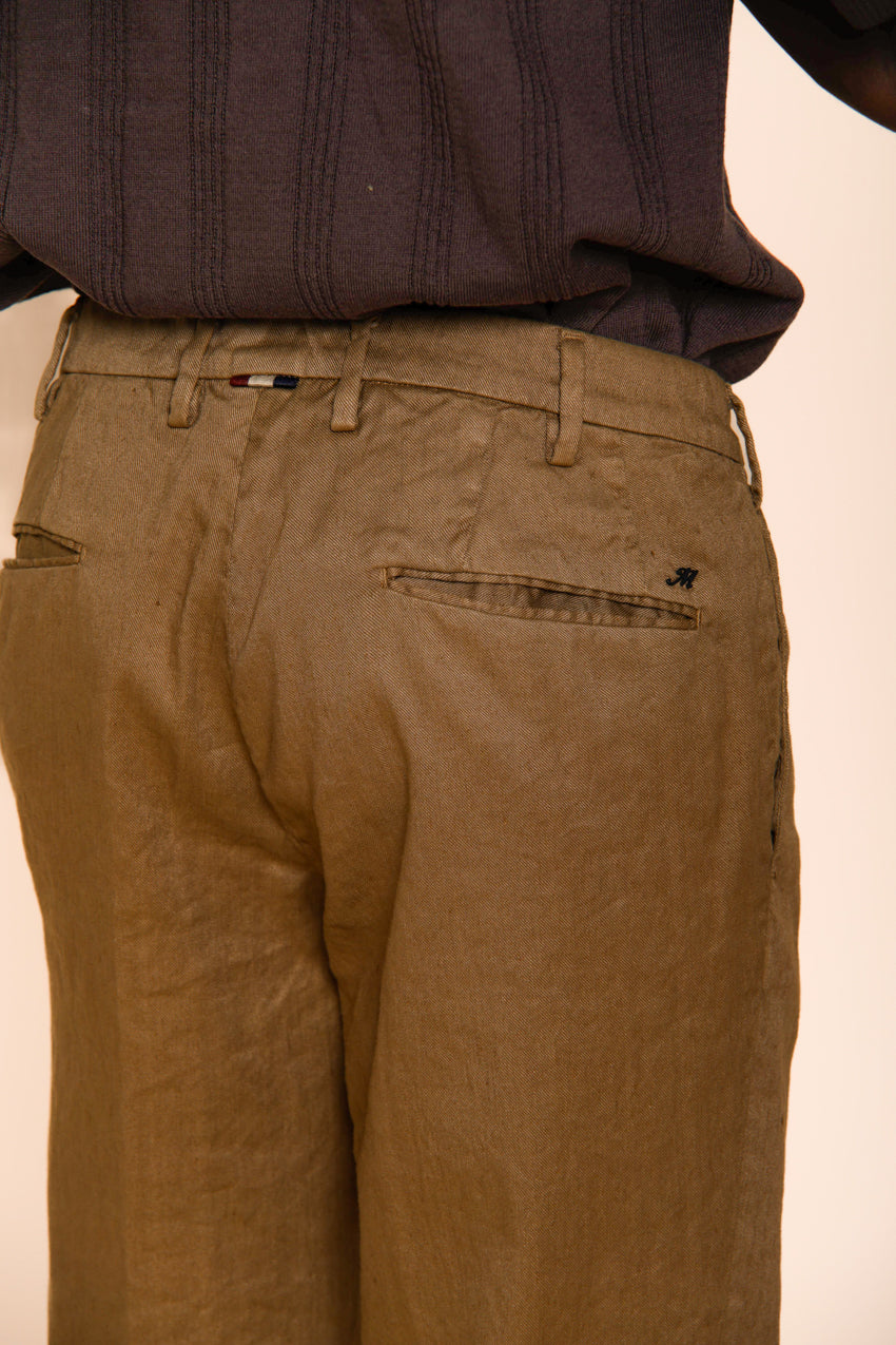 New York Icon Flex pantalón chino hombre en sarga de lino y algodón regular fit