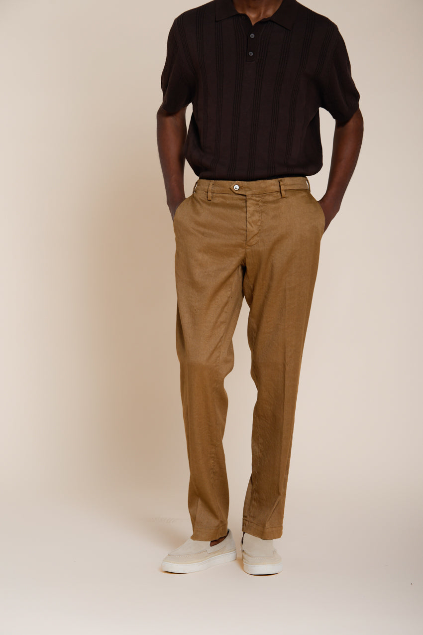 New York Icon Flex pantalón chino hombre en sarga de lino y algodón regular fit