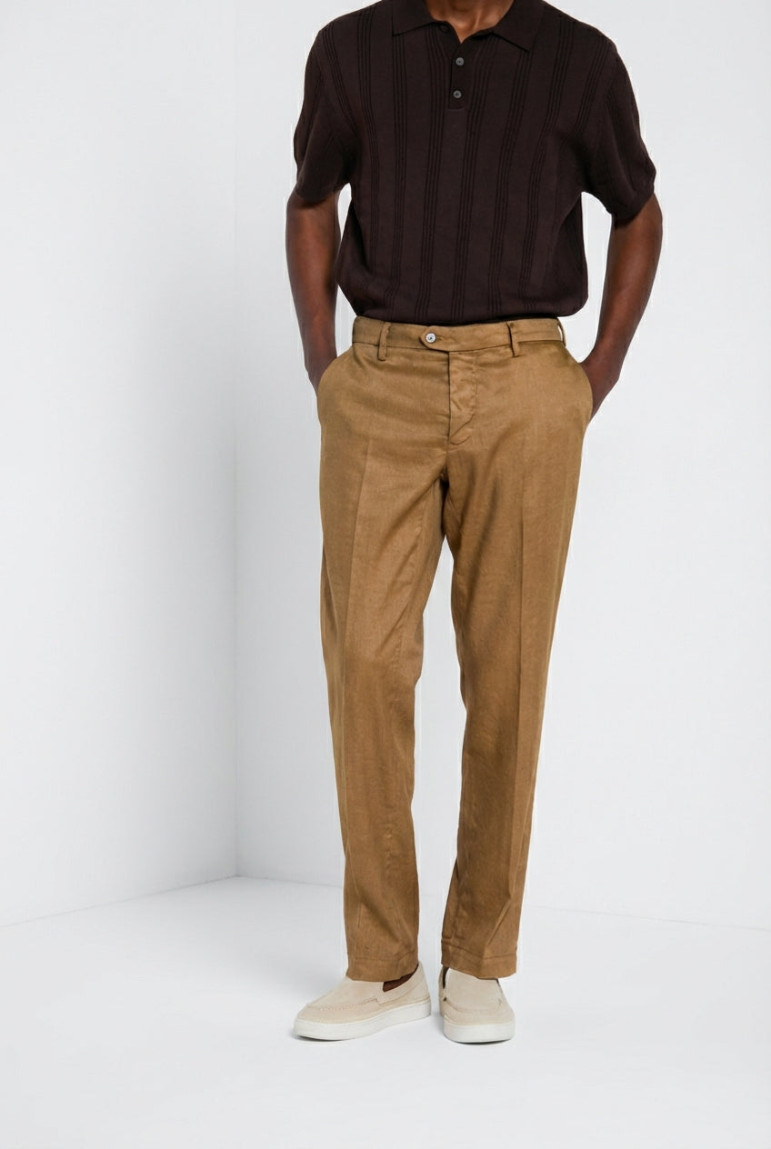 New York Icon Flex pantalón chino hombre en sarga de lino y algodón regular fit