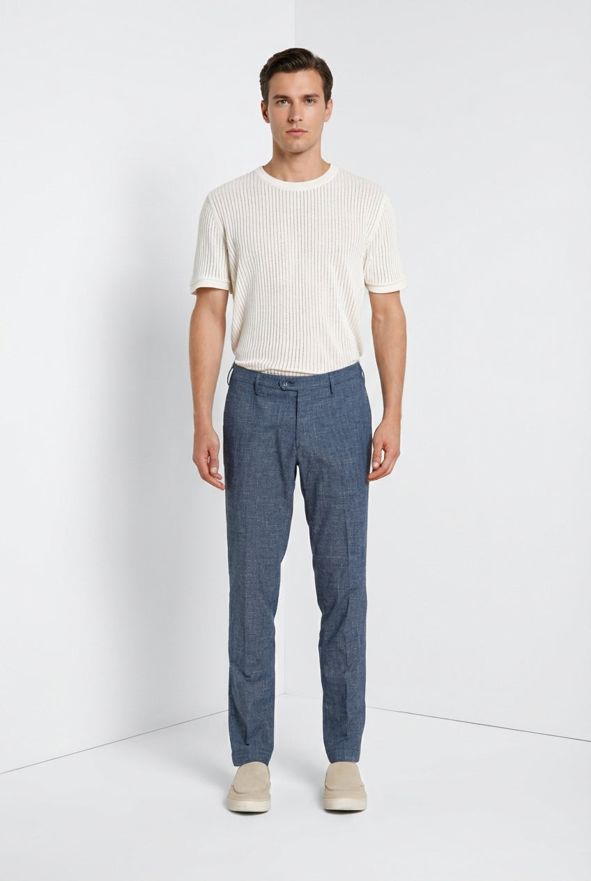 New York pantalón chino hombre en micromotivo pata de gallo teñido en hilo regular fit