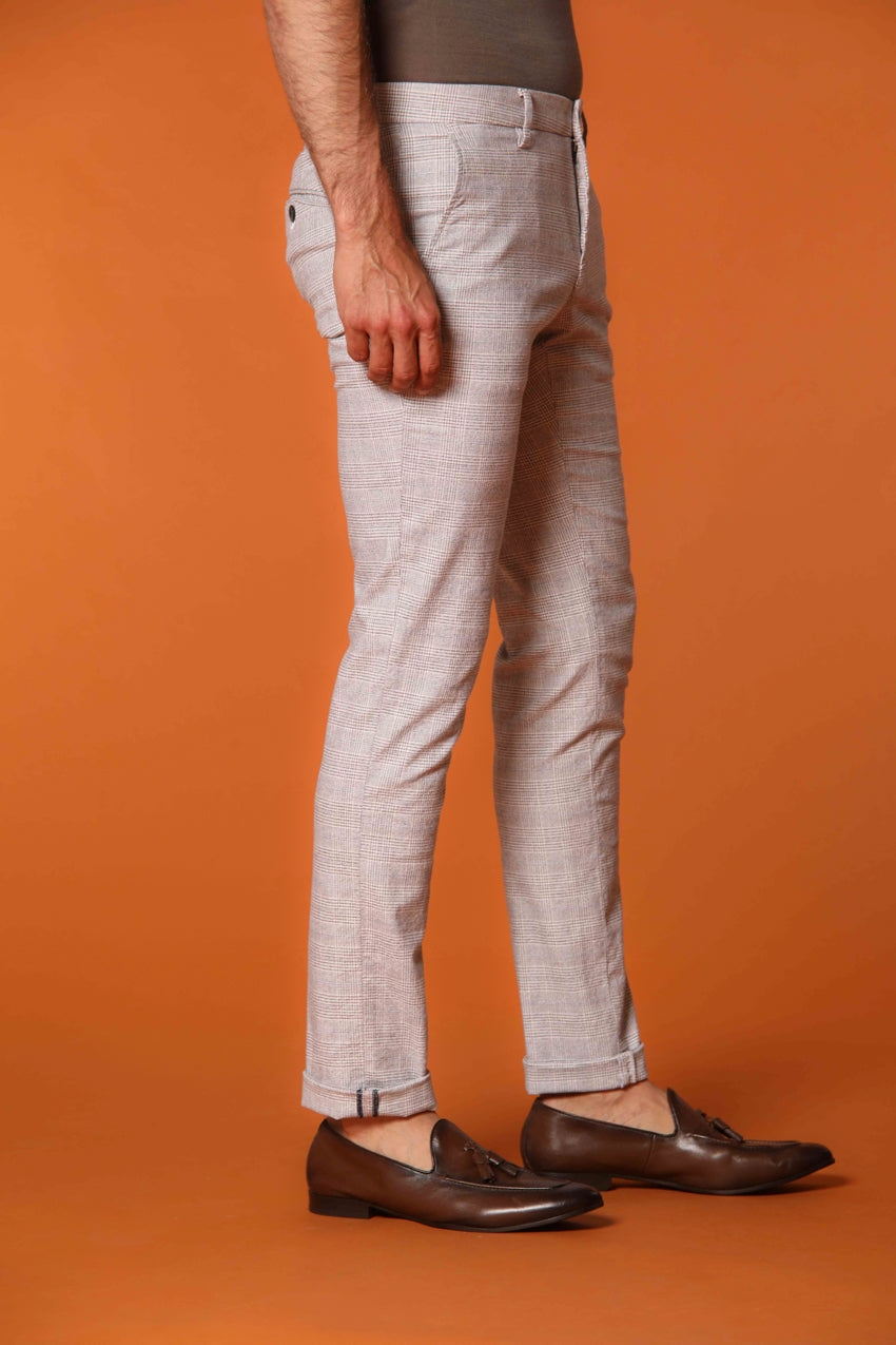 Milano pantalon chino homme avec motif Prince de Galles et fil marron foncé Extra Slim fit