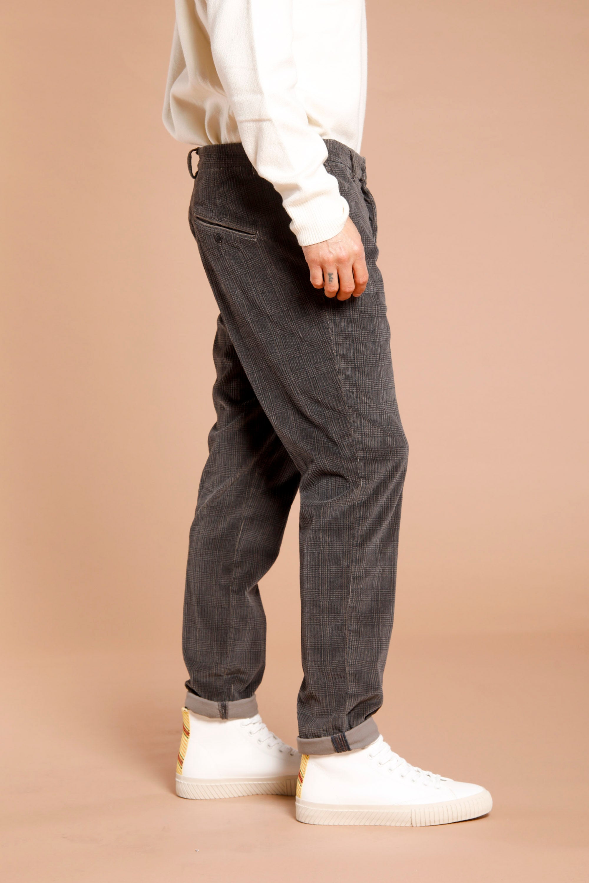 Osaka Style pantalon chino homme en velours à motif pied-de-poule coupe carrot