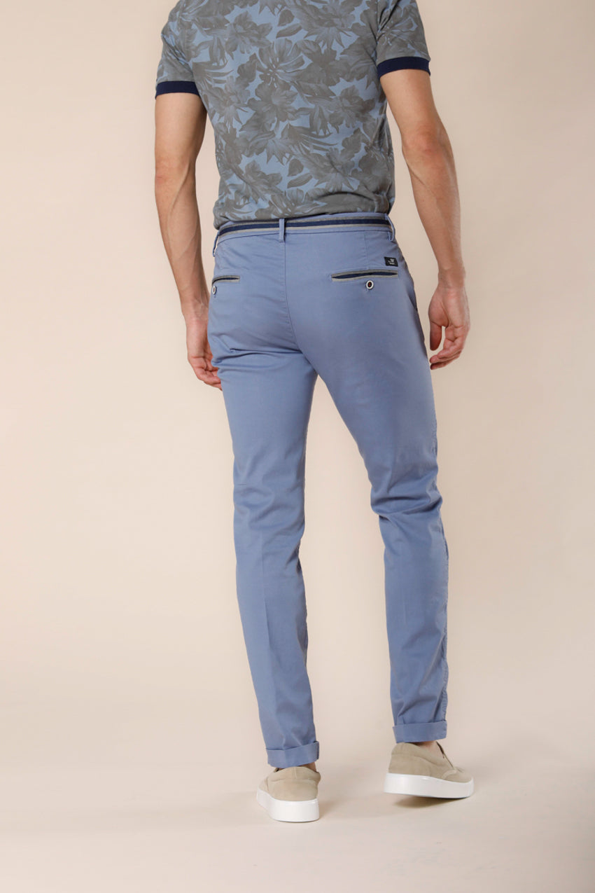 Image 3 of azure cotton and tencel men's chino pants with ribbons Torino Summer model by Mason's