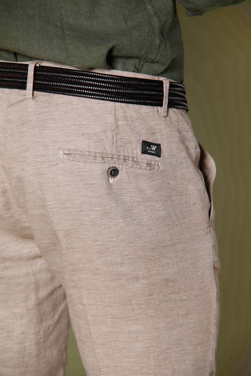 Image 5 du pantalon chino homme en lin et coton stucco à motif œil de perdrix modéle Torino Style par Mason's