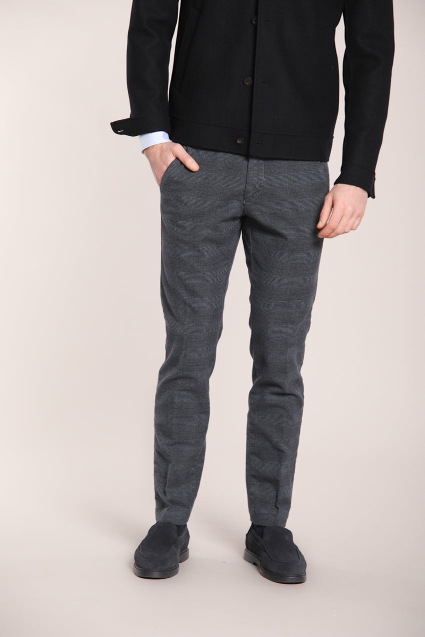 Foto 3 Torino pantalone chino uomo in cotone stretch con fantasia galles sfumato slim fit