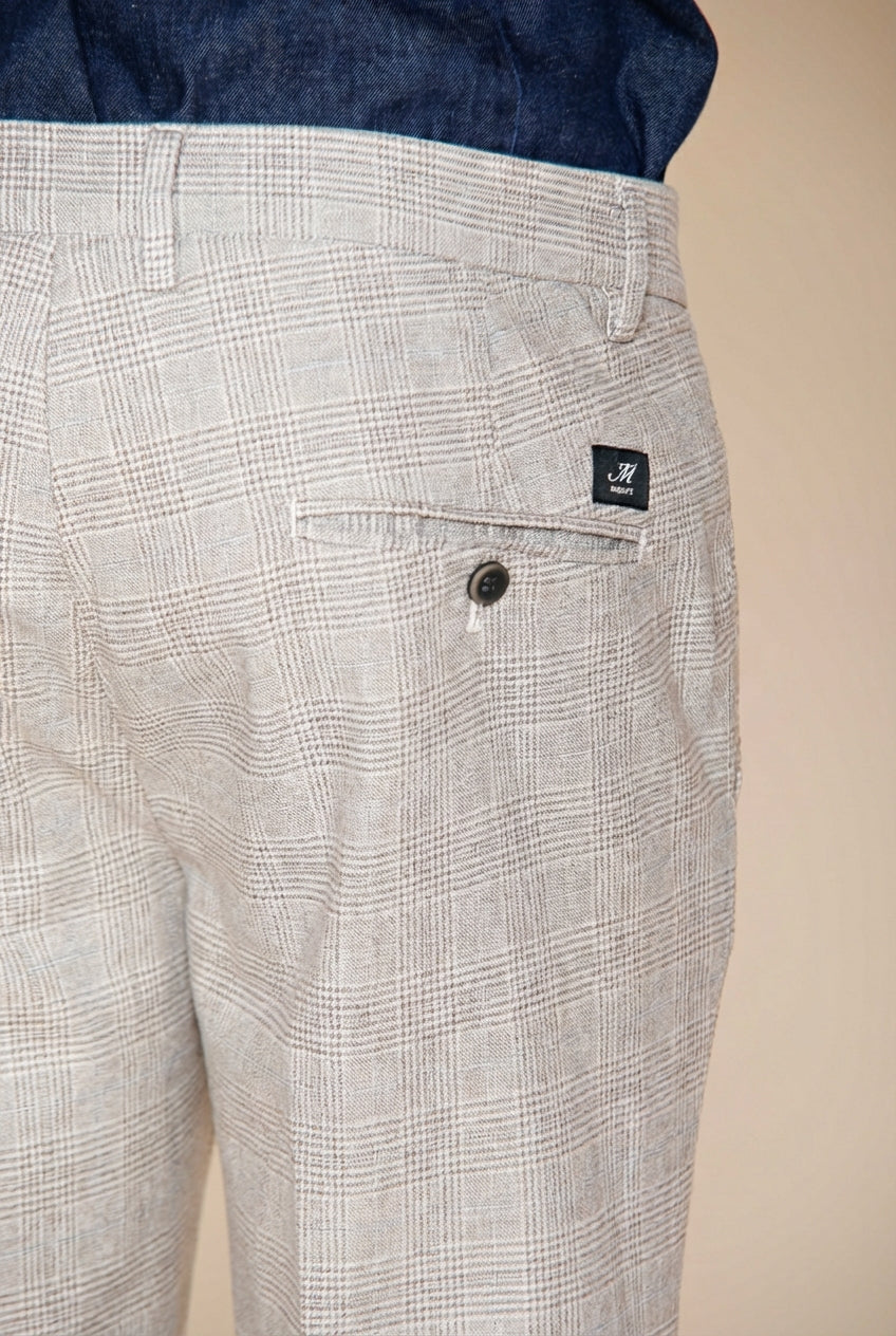 Torino men's chino pants prince of Wales print with dark brown yarn slim fit