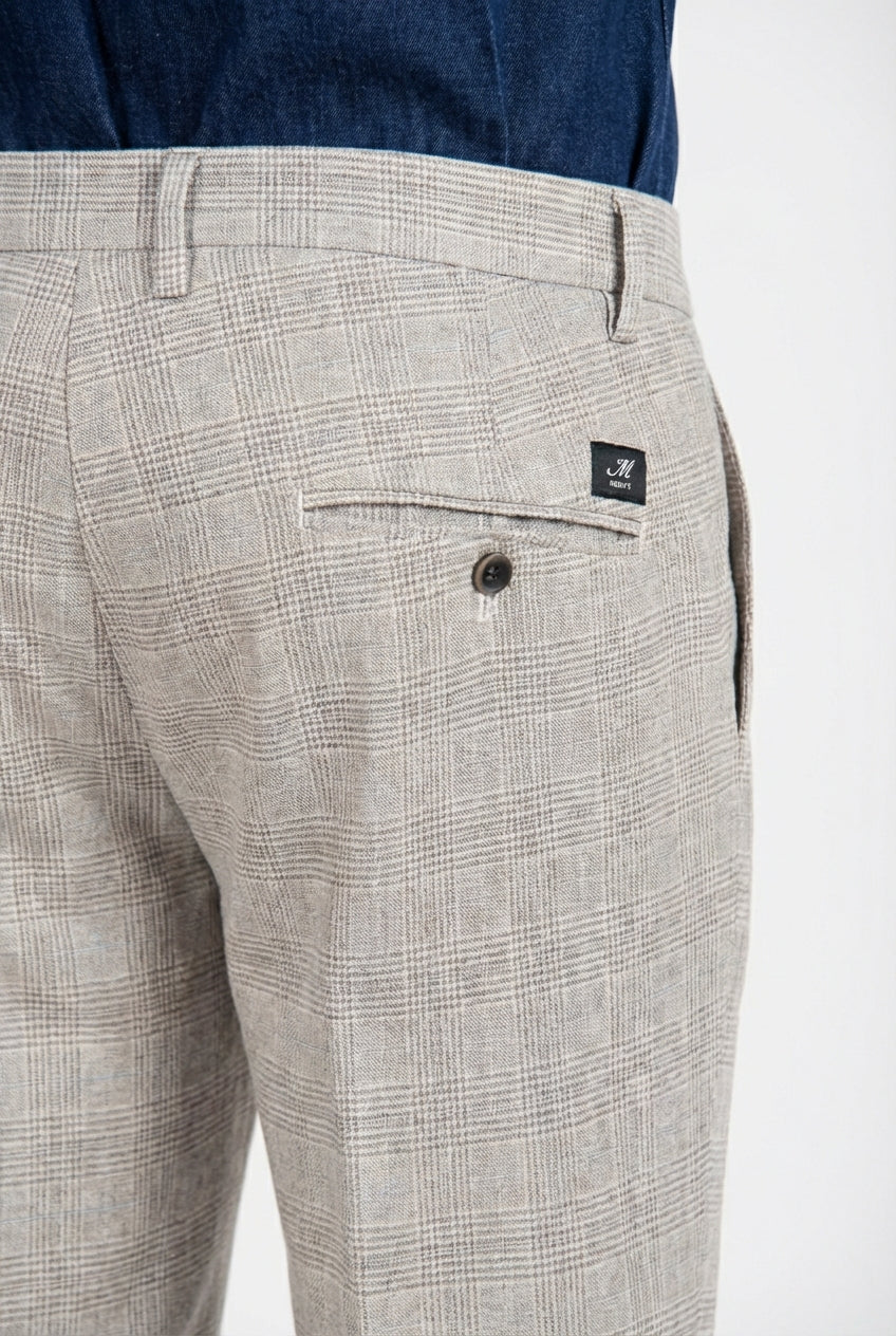 Torino men's chino pants prince of Wales print with dark brown yarn slim fit