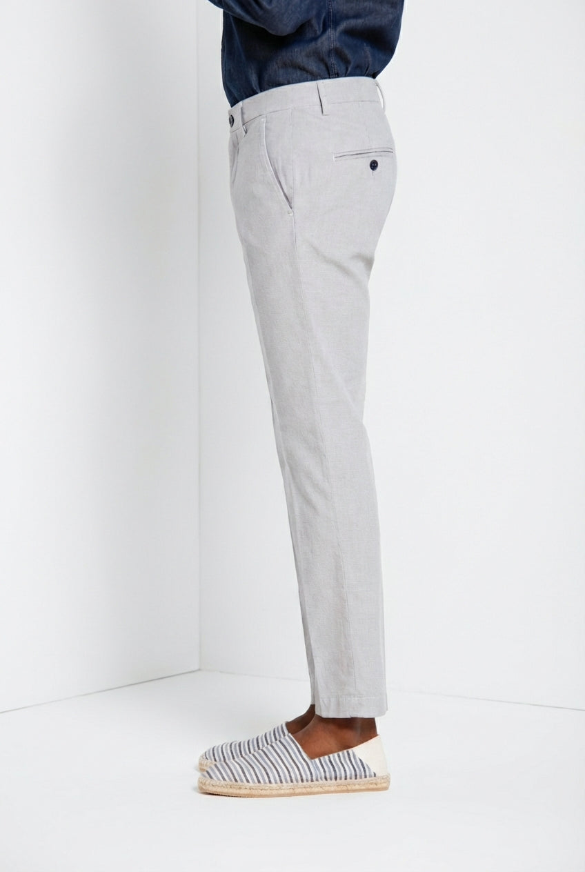 Torino Hose Chino Herren aus garngefärbtem Hahnentritt-Mikromuster blau slim fit