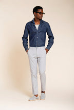 Torino pantalon chino homme en micro-motif pied-de-poule teint en fil bleu slim fit