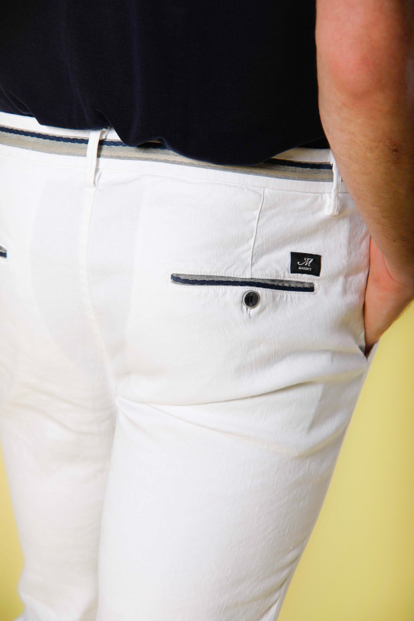 Image 5 du pantalon chino homme en lin et coton blanc avec ruban modéle Torino Oxford par Mason's