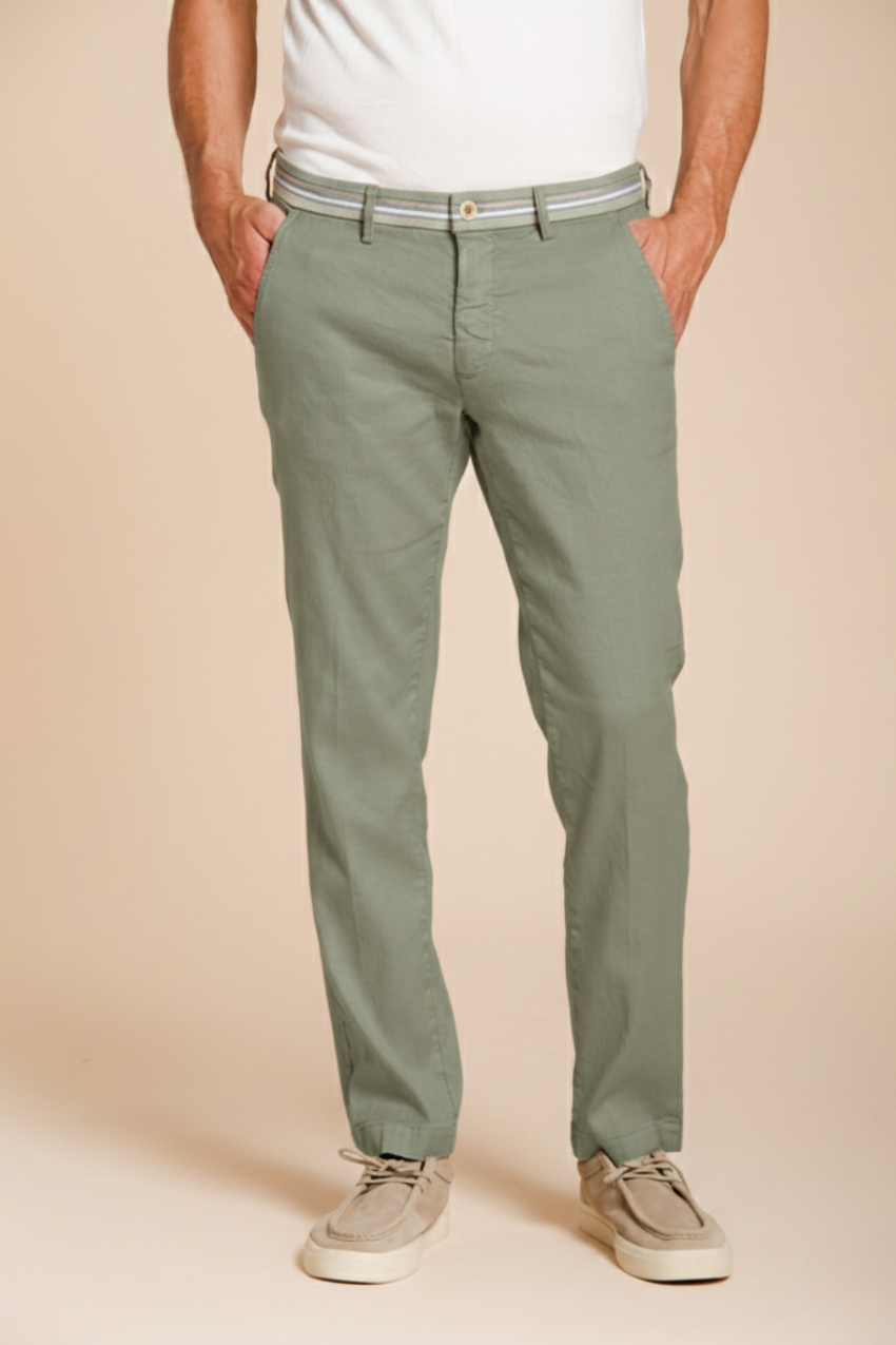 Torino Oxford pantalón chino hombre en twill de lino y algodón slim fit