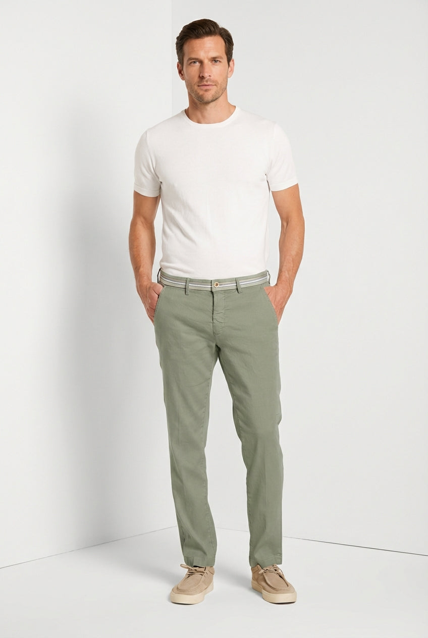 Torino Oxford pantalón chino hombre en twill de lino y algodón slim fit