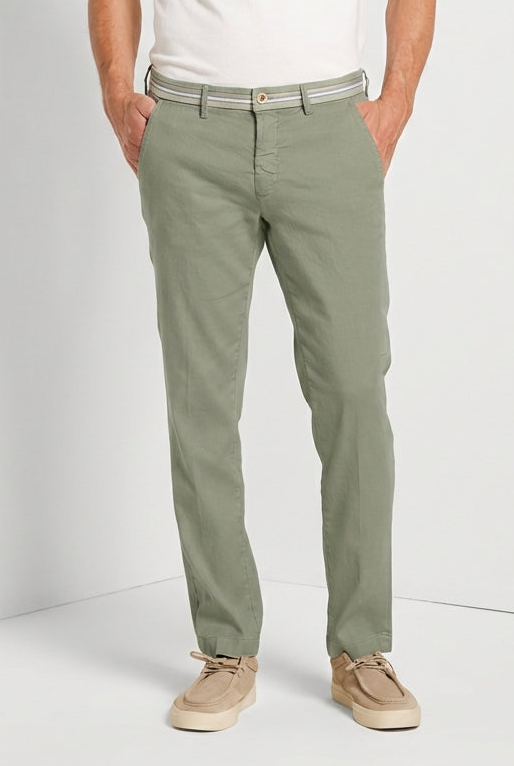 Torino Oxford pantalón chino hombre en twill de lino y algodón slim fit