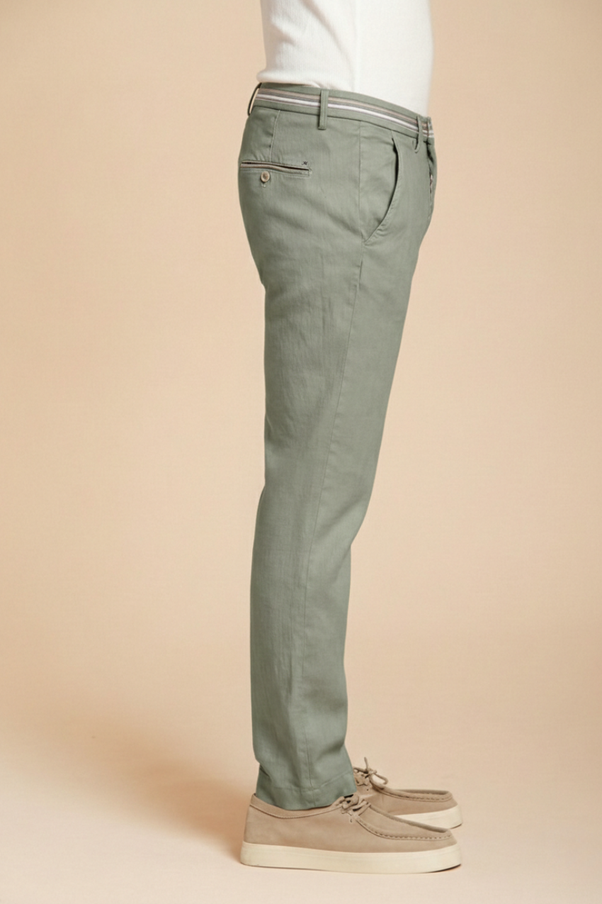 Torino Oxford pantalón chino hombre en twill de lino y algodón slim fit