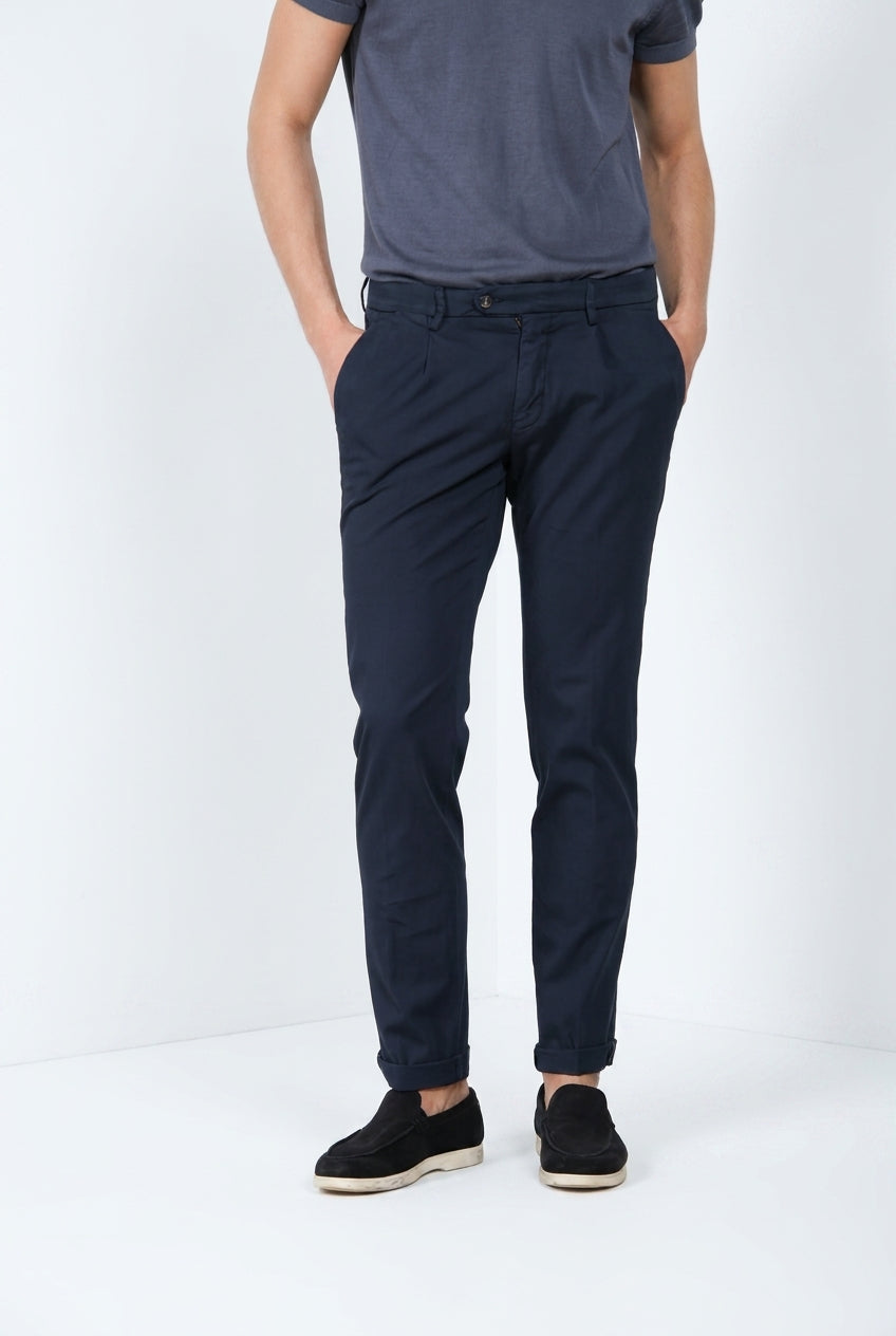 Torino 1 Pinces Flex pantalone chino uomo in gabardina super stretch slim fit