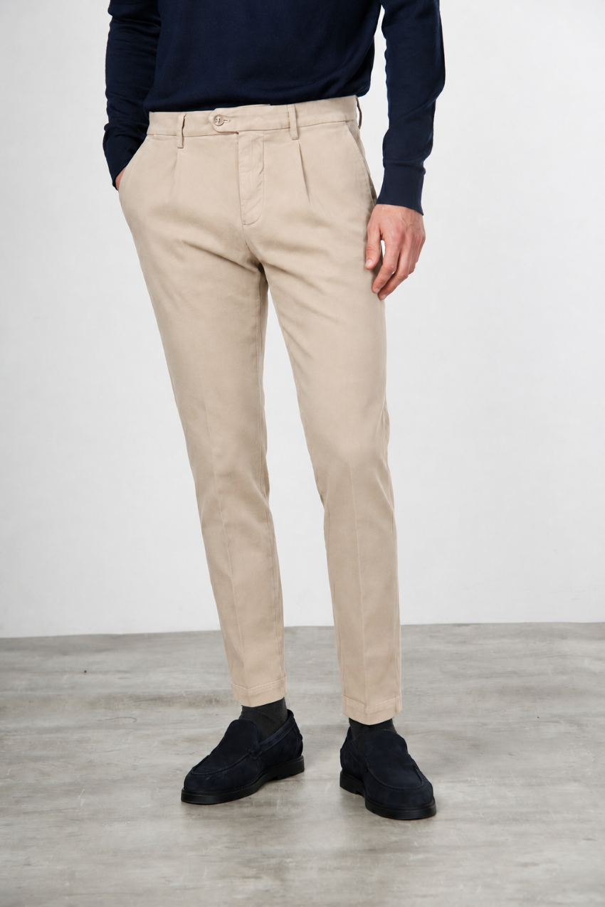 Torino 1 Pinces Flex men’s chino pants in cotton and cashmere twill with slim fit