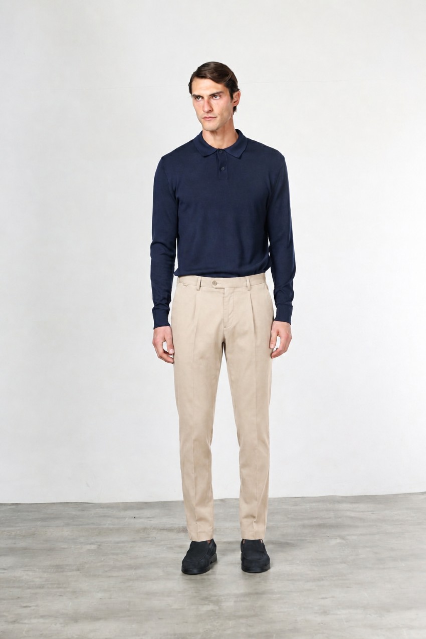 Torino 1 Pinces Flex men’s chino pants in cotton and cashmere twill with slim fit