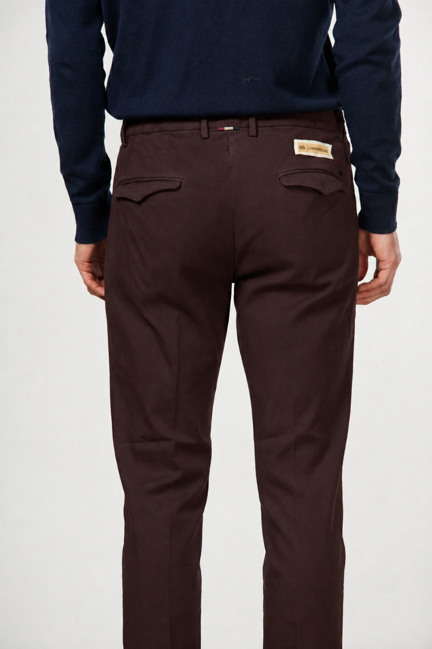 Torino 1 Pinces Flex pantalone chino uomo in twill di cotone e cashmere slim fit