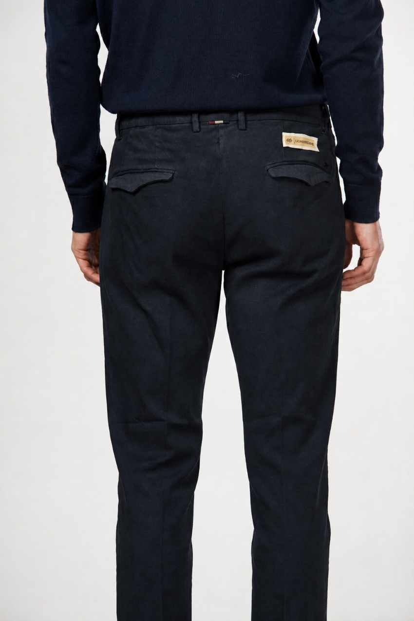 Torino 1 Pinces Flex men’s chino pants in cotton and cashmere twill with slim fit