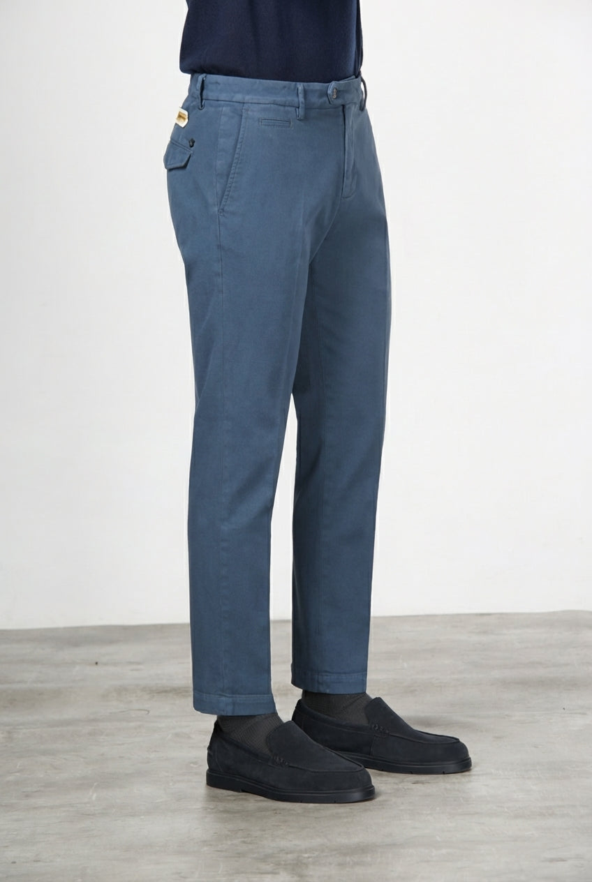 Torino 1 Pinces Flex pantalone chino uomo in twill di cotone e cashmere slim fit