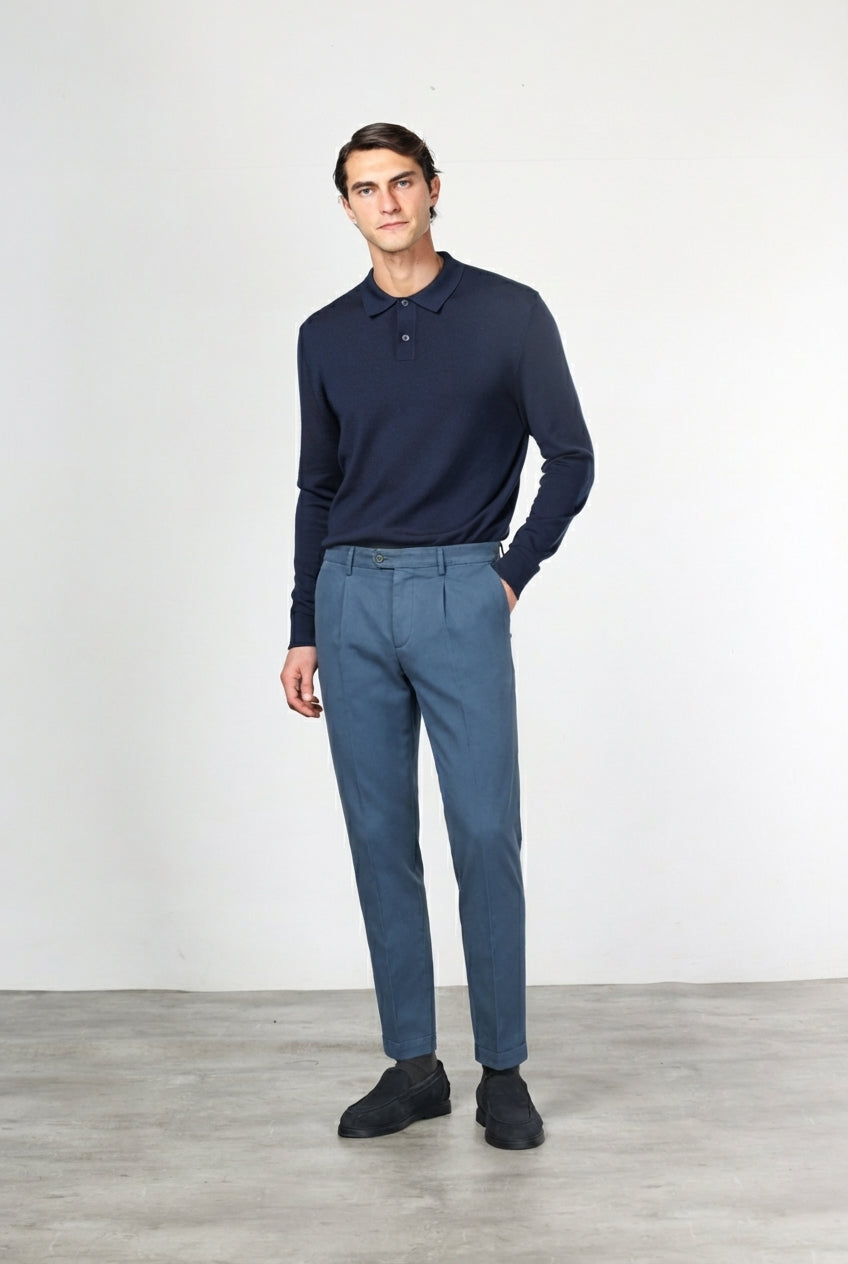 Torino 1 Pinces Flex pantalone chino uomo in twill di cotone e cashmere slim fit
