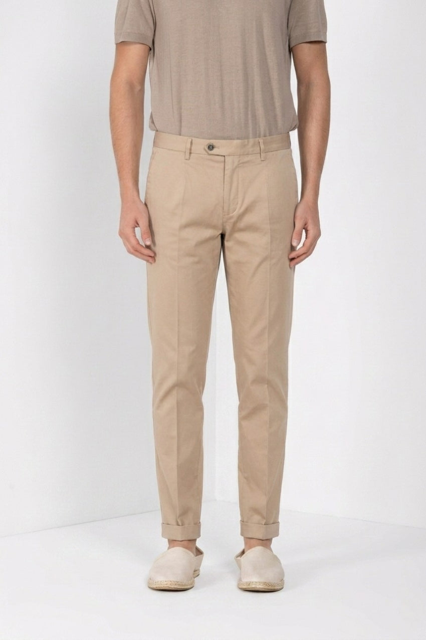Torino City pantalone chino uomo in raso di cotone e seta slim fit