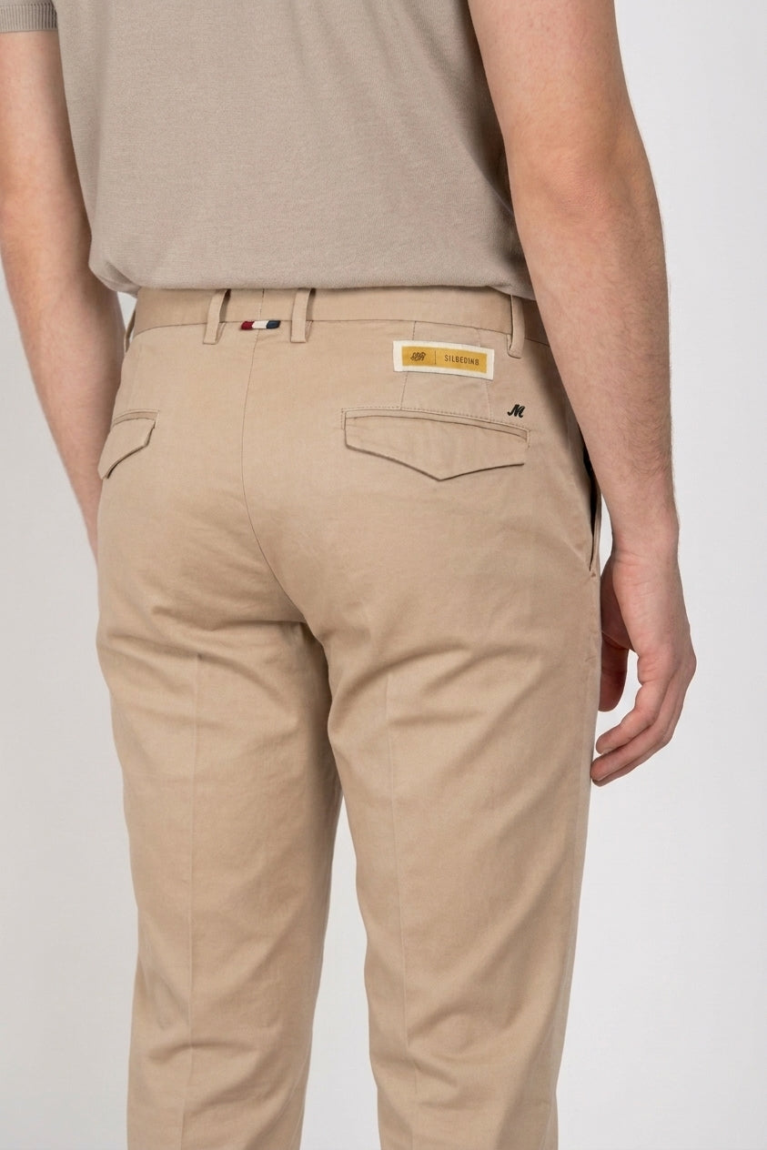 Torino City pantalone chino uomo in raso di cotone e seta slim fit