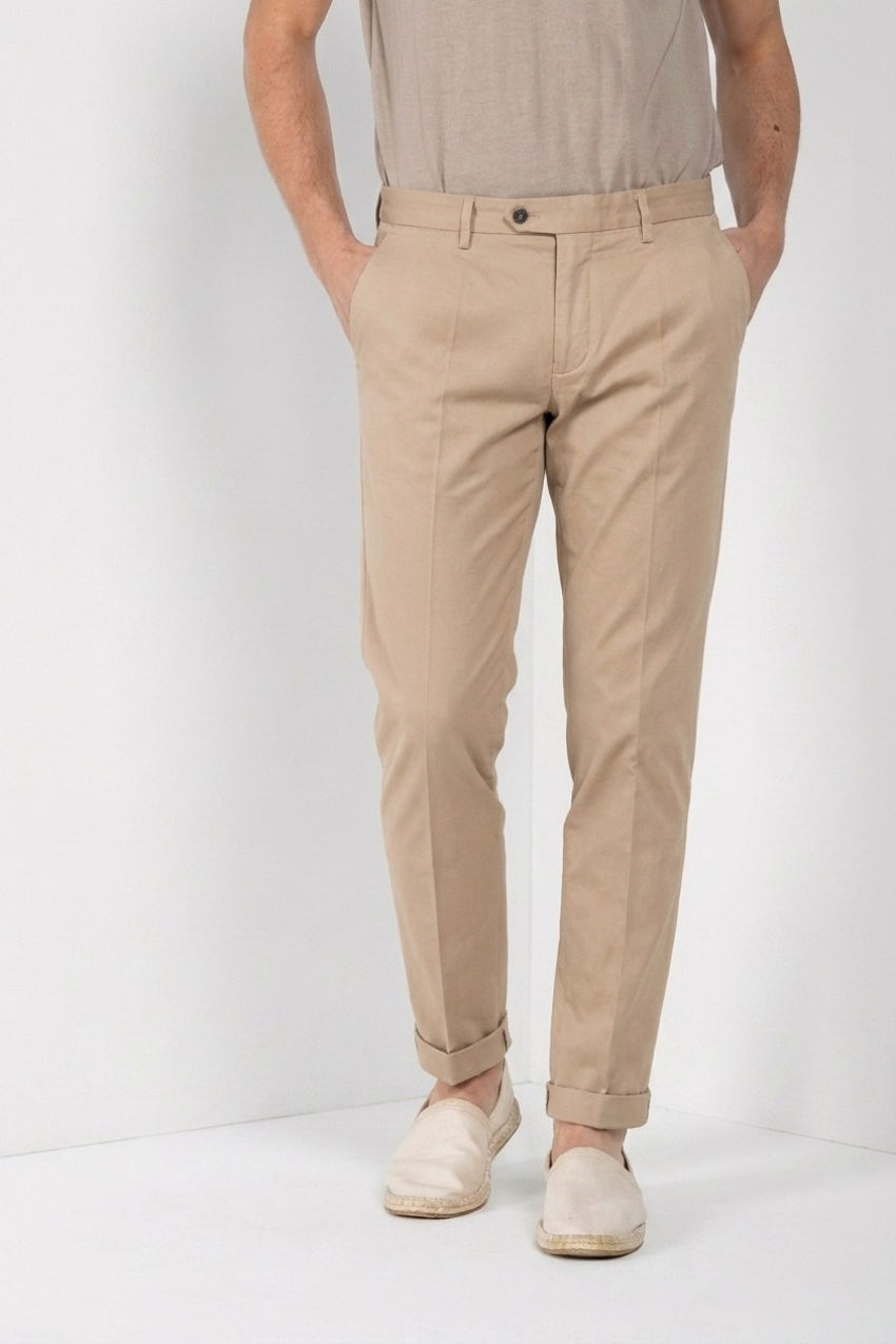 Torino City pantalone chino uomo in raso di cotone e seta slim fit