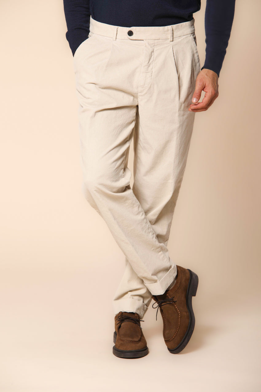 Boston 1 Pinces pantalones chino hombre en pana de 1000 rayas ajuste relaxed