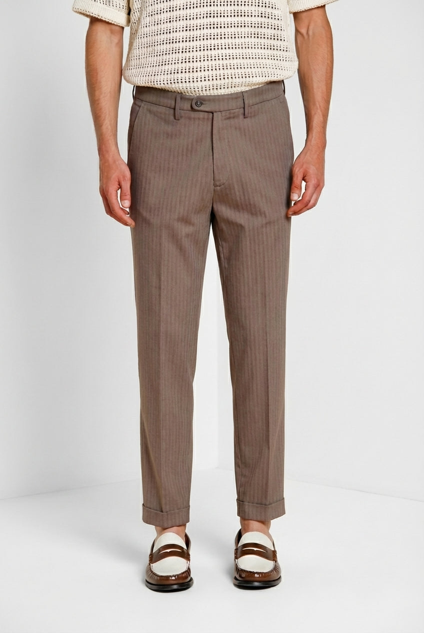 Boston pantalón chino hombre en espiga teñido en hilo stretch relaxed fit