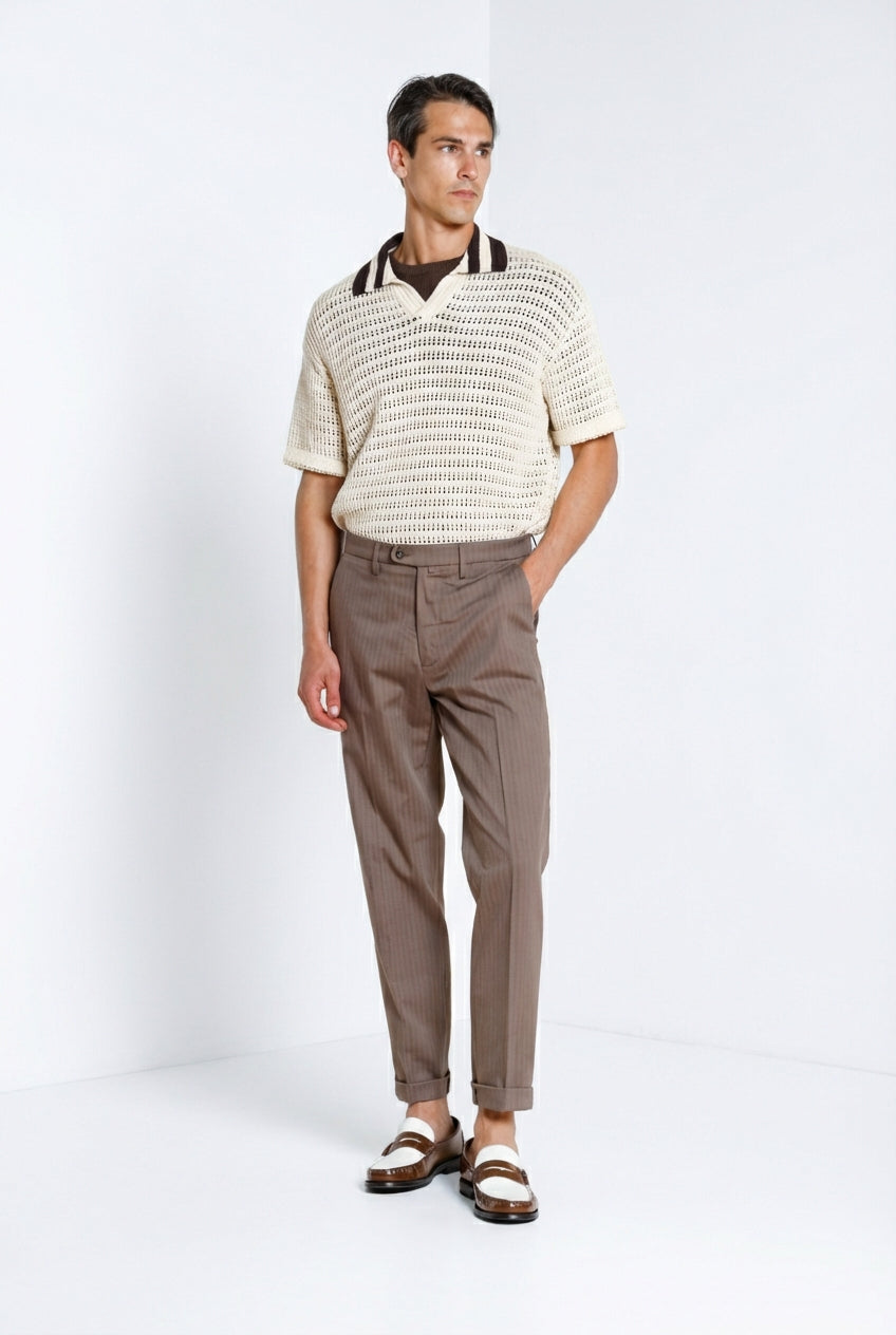 Boston pantalón chino hombre en espiga teñido en hilo stretch relaxed fit