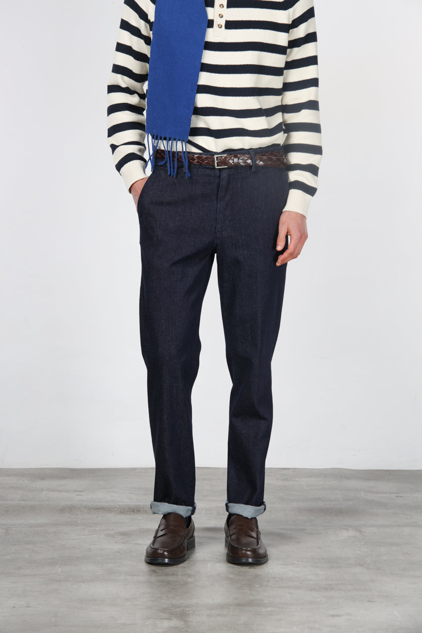 Madison pantalone chino uomo in tecno denim stretch carrot fit