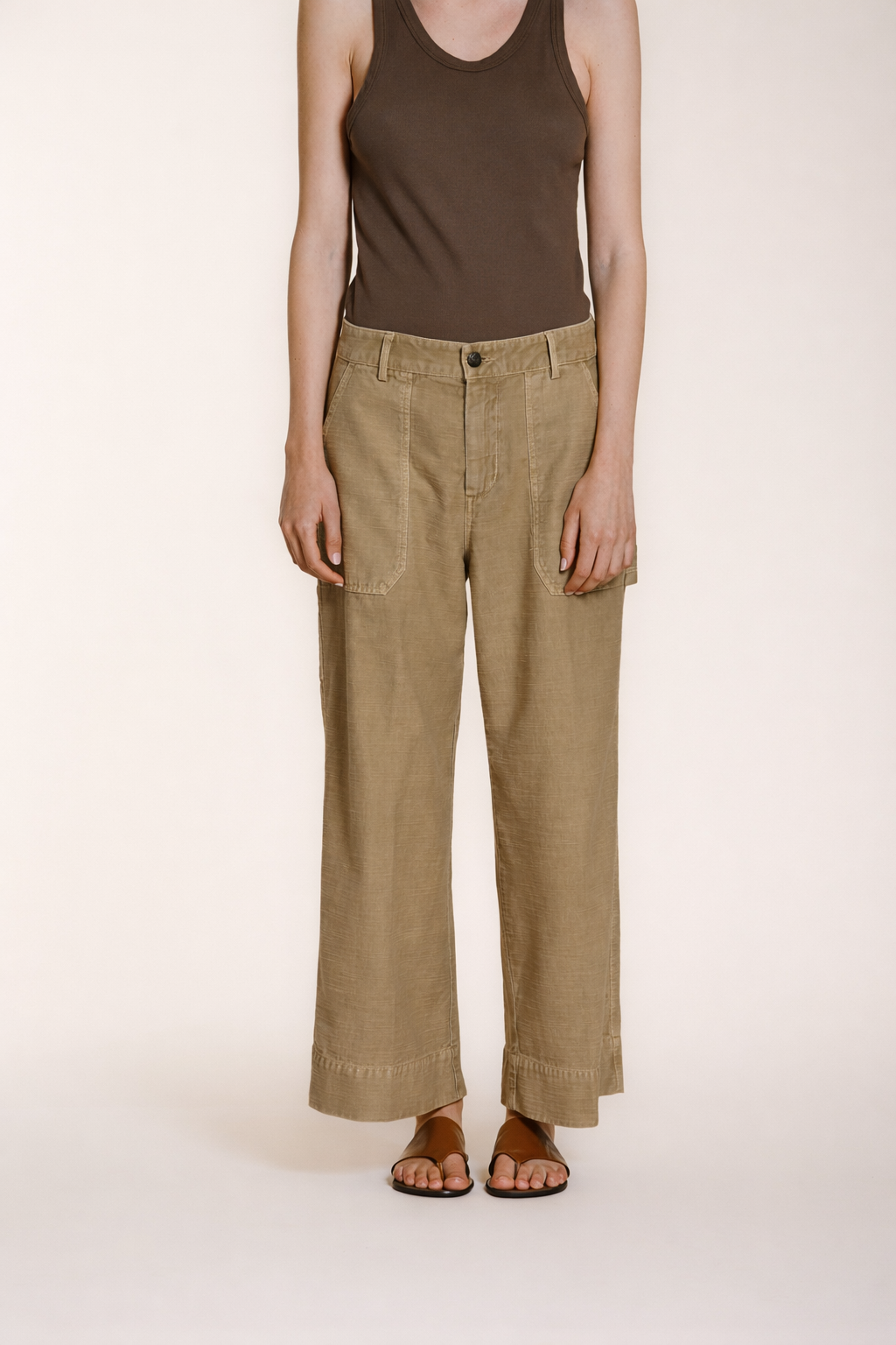 Dallas Wide pantalone cargo donna in cotone fiammato straight fit