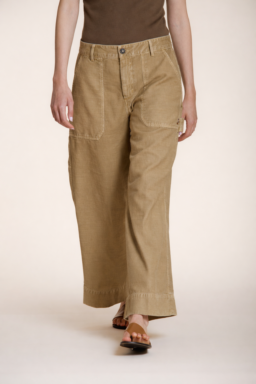 Dallas Wide pantalone cargo donna in cotone fiammato straight fit
