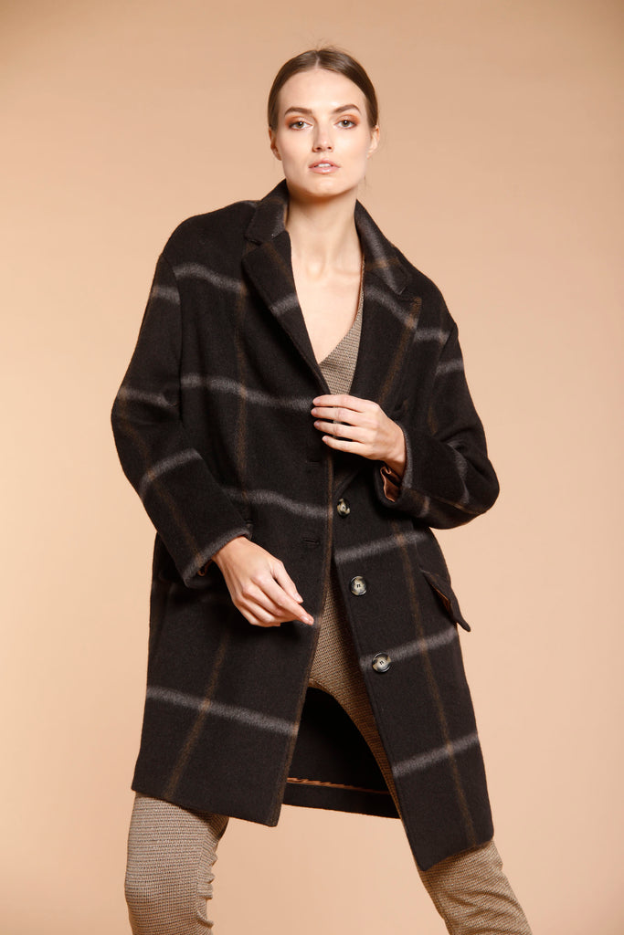 Immagine 1 di cappotto donna modello Isabel Coat in panno di lana pattern quadro grande colore marrone di Mason's 