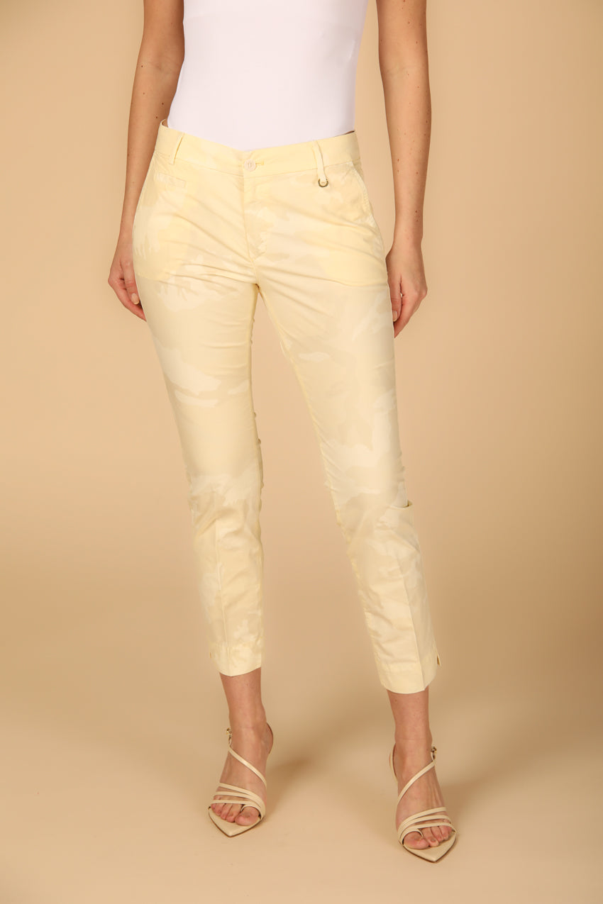 Image 1 of Women's Capri Chino Pants, Jacqueline Curvie Model, in Yellow Camouflage, Curvy Fit by Mason's