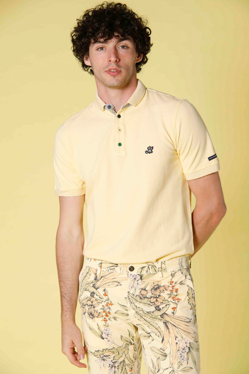 image 2 of men's polo in piquet with tailoring details leopardi model in light yellow regular fit by Mason's